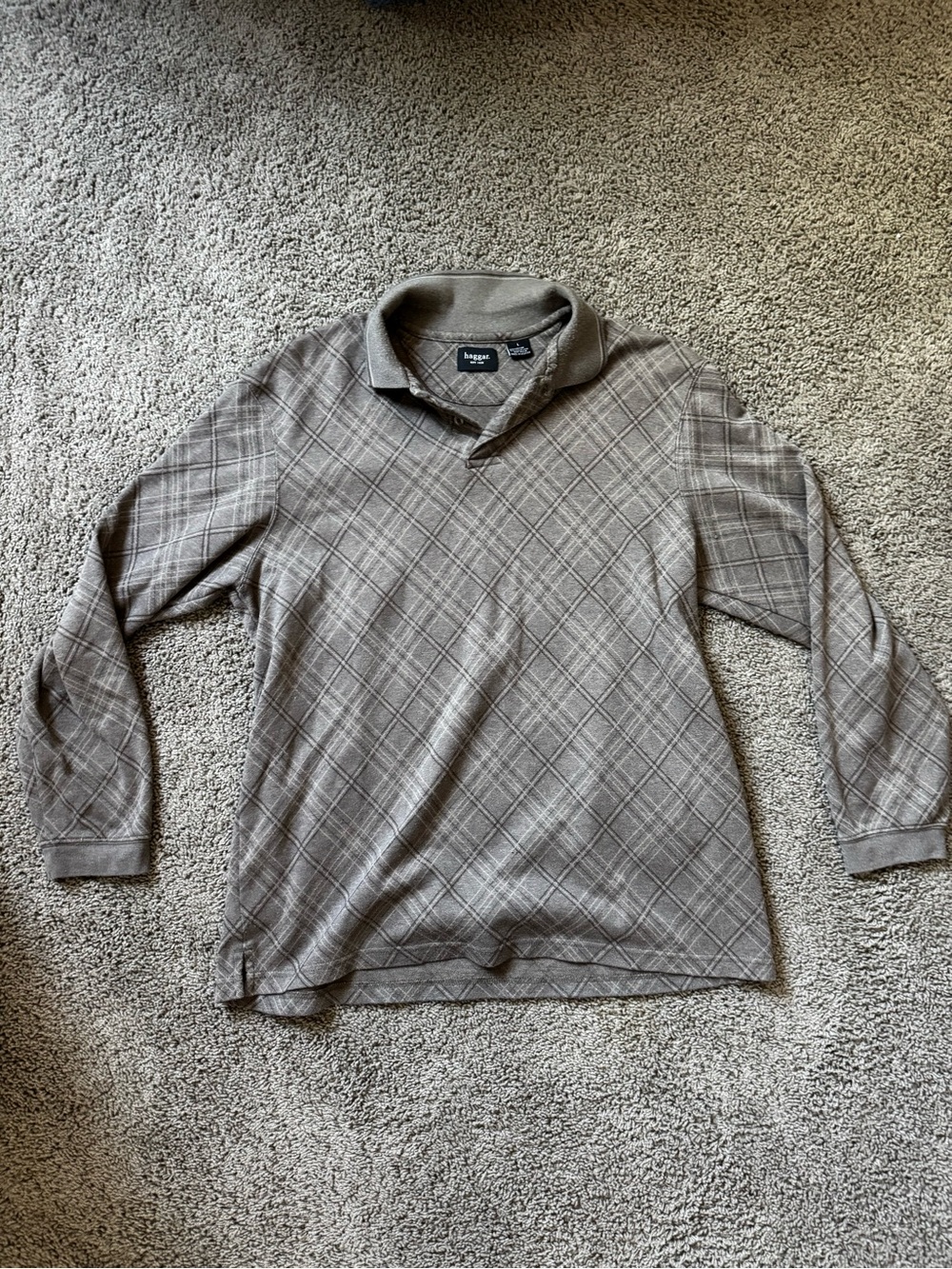 haggar. Plaid brown Long Sleeve Polo